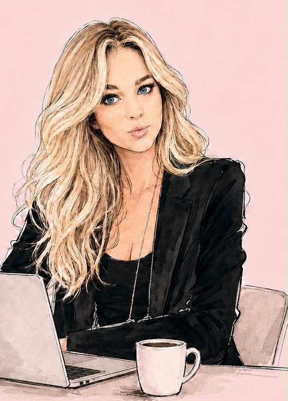 Illustration of founder Andrea Holblitt working at her laptop