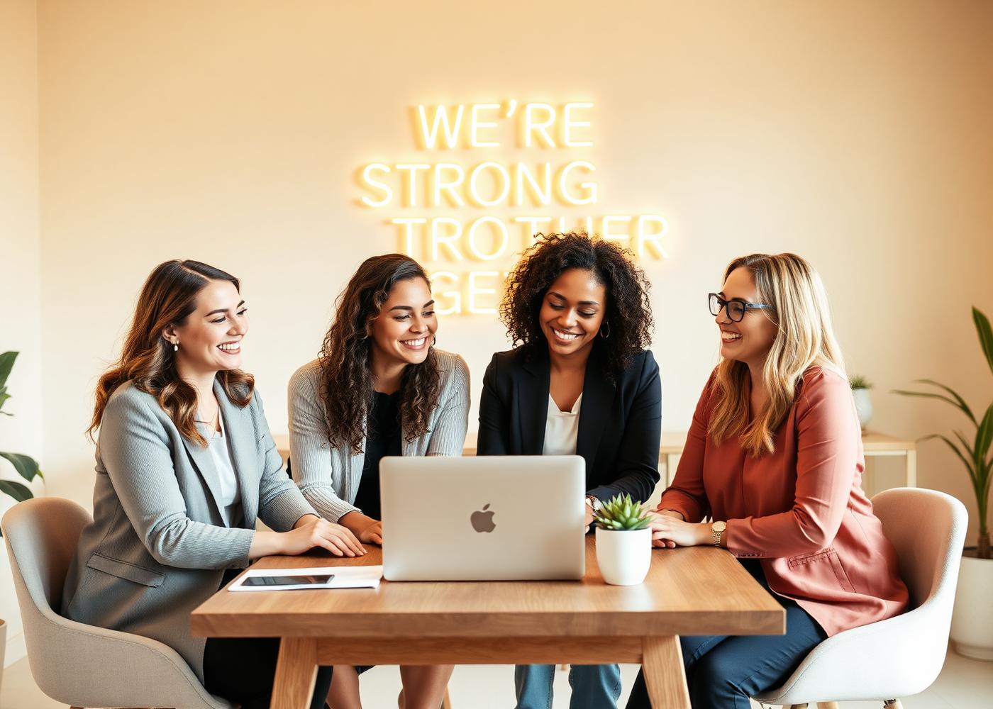 Four women entrepreneurs collaborating around a laptop